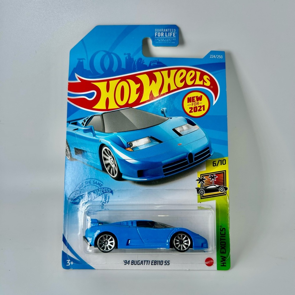 2021 Hot Wheels HW Exotics '94 Bugatti EB110 SS 224/250 Baby Blue NEW 7/10